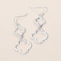 Textured Metal Open Quatrefoil Stone Pave Link Drop Earrings
