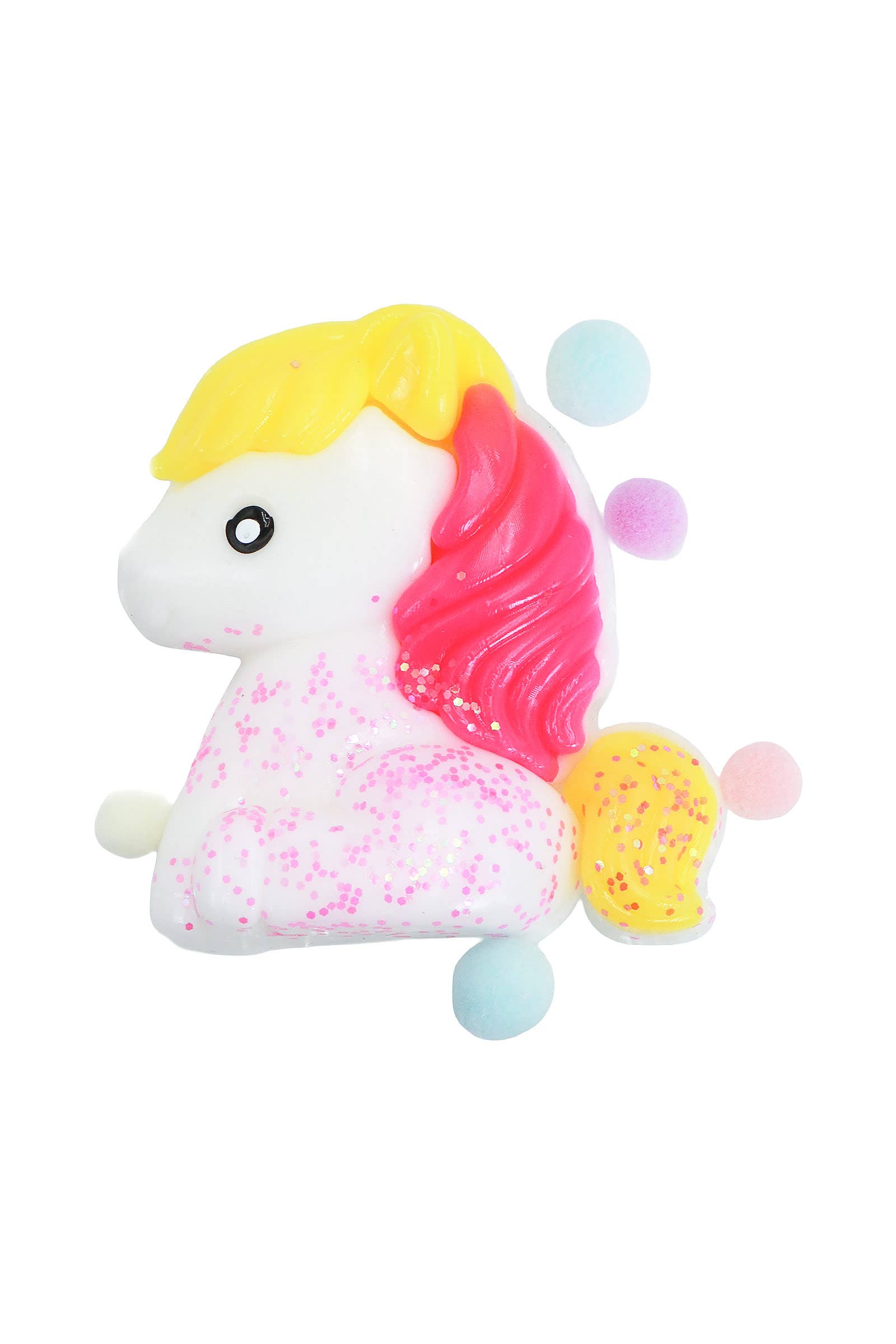 Pastel Unicorn Glittery Sticky Mochi Pom Pom Squishy Bag