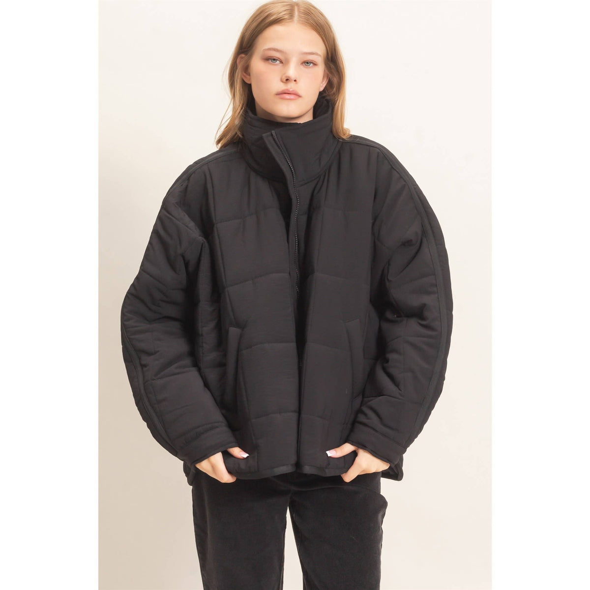 Quilted Mock Neck Zip-Up Puffer Jacket