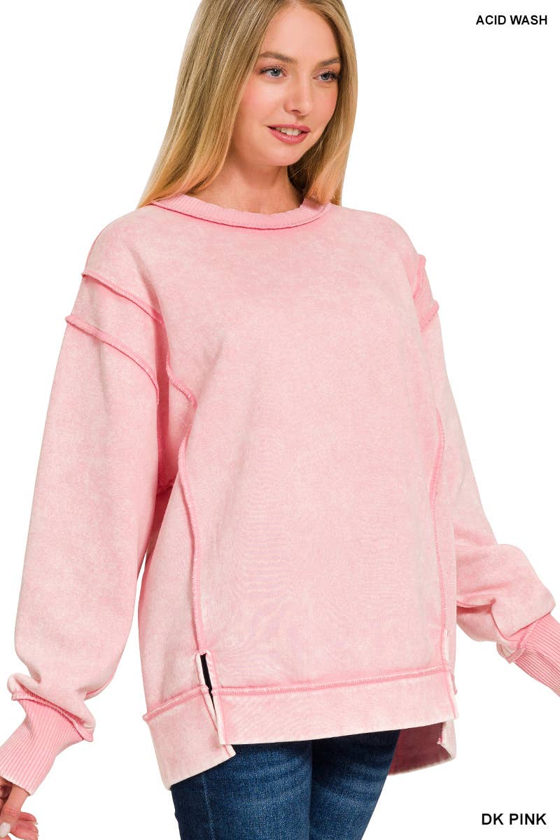 `Washed Slit hem Fleece Sweatshirt SI-26719 Zenana