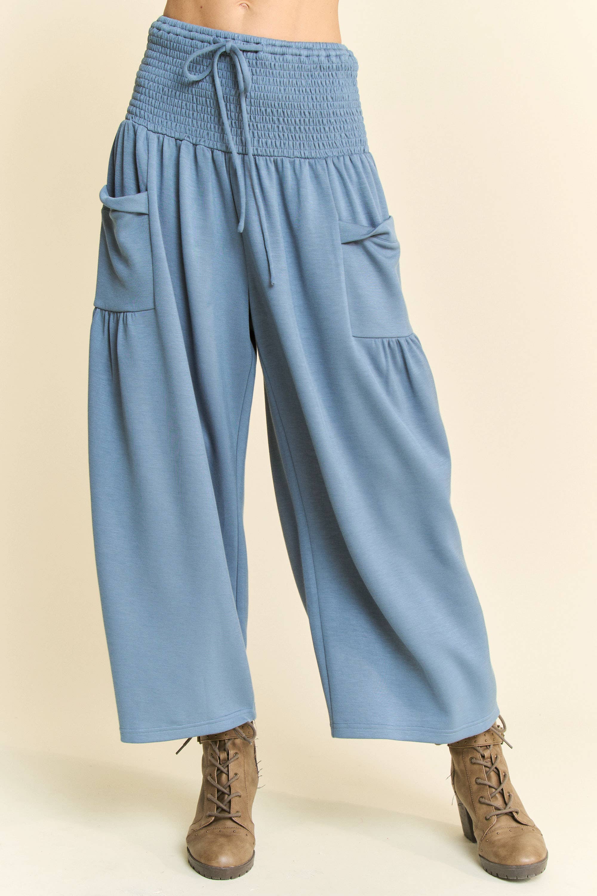 DETP40227-UFFLE CAP SLEEVE TOP AND WAISTBAND PANTS SET
