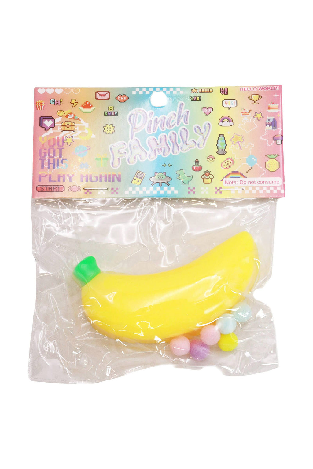 Fruit Sticky Mochi Glitter Pom Pom Squishy Bag - 12 Pcs