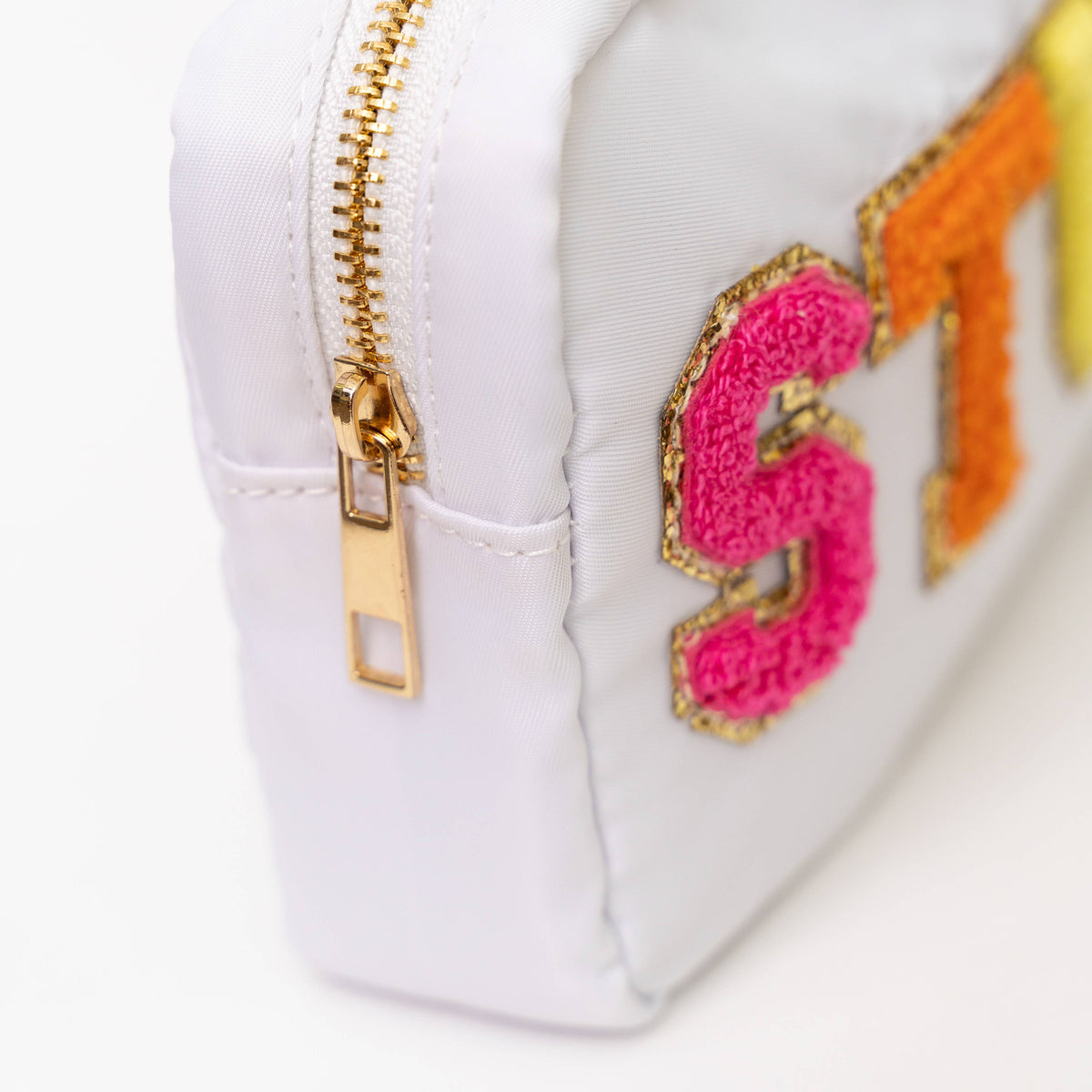 Preppy Nylon Chenille Letter Travel Makeup Pouch - STUFF