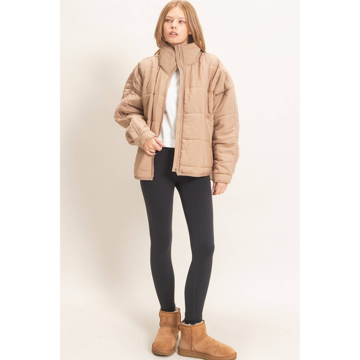 Quilted Mock Neck Zip-Up Puffer Jacket