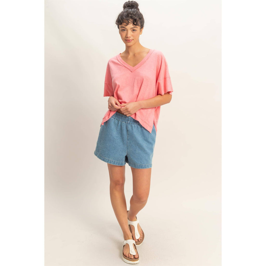 Oversized V-Neck Short Sleeve Top
