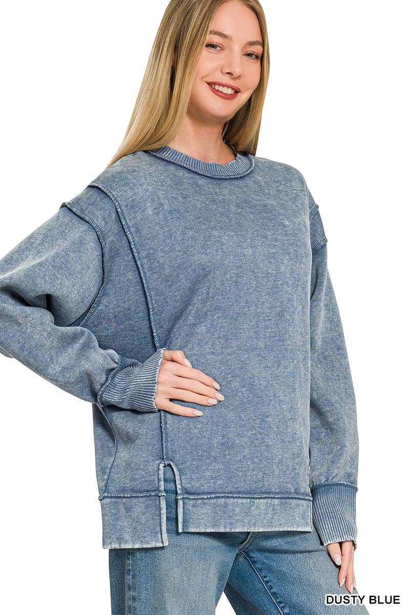 `Washed Slit hem Fleece Sweatshirt SI-26719 Zenana
