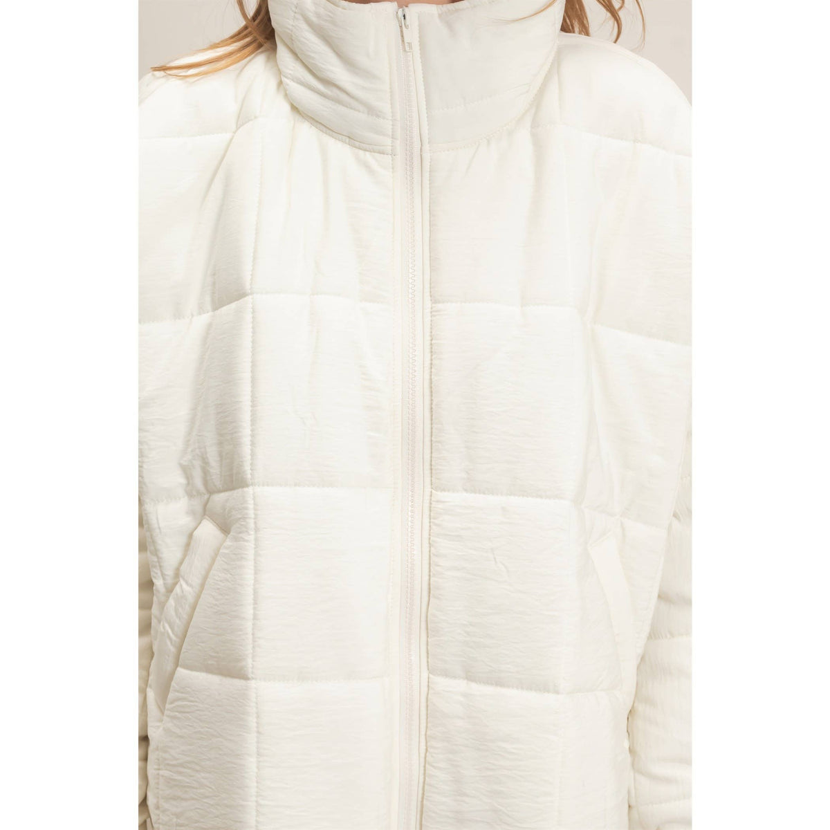 Quilted Mock Neck Zip-Up Puffer Jacket