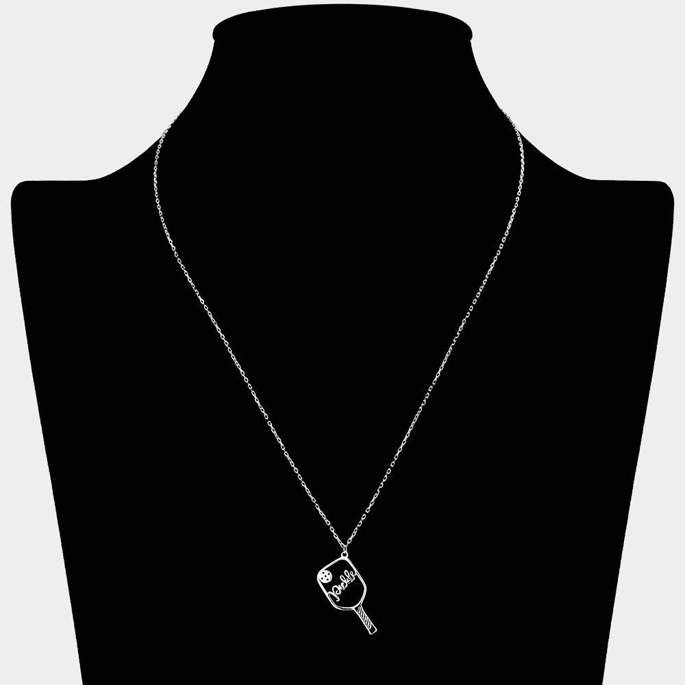 Brass Metal Pickleball Pendant Necklace