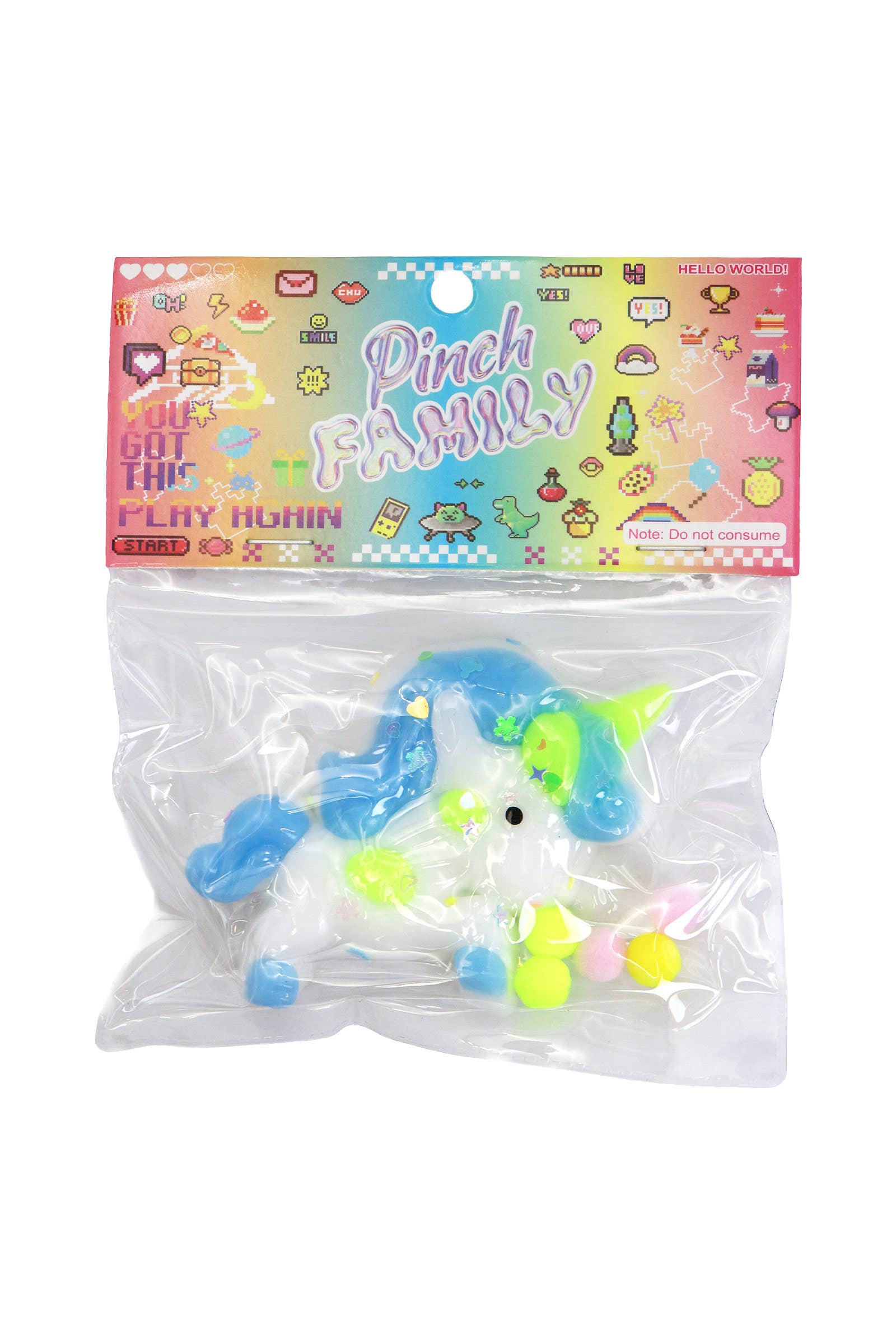 Unicorn Glittery Pom Pom Sticky Mochi Squishy Bag