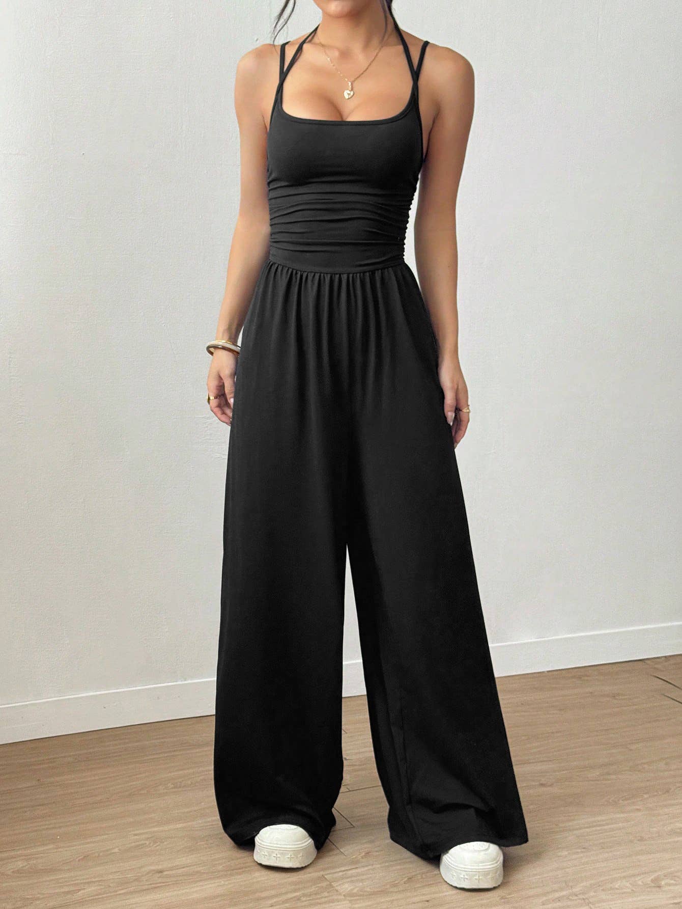 Casual wrap chest wide leg loose jumpsuit