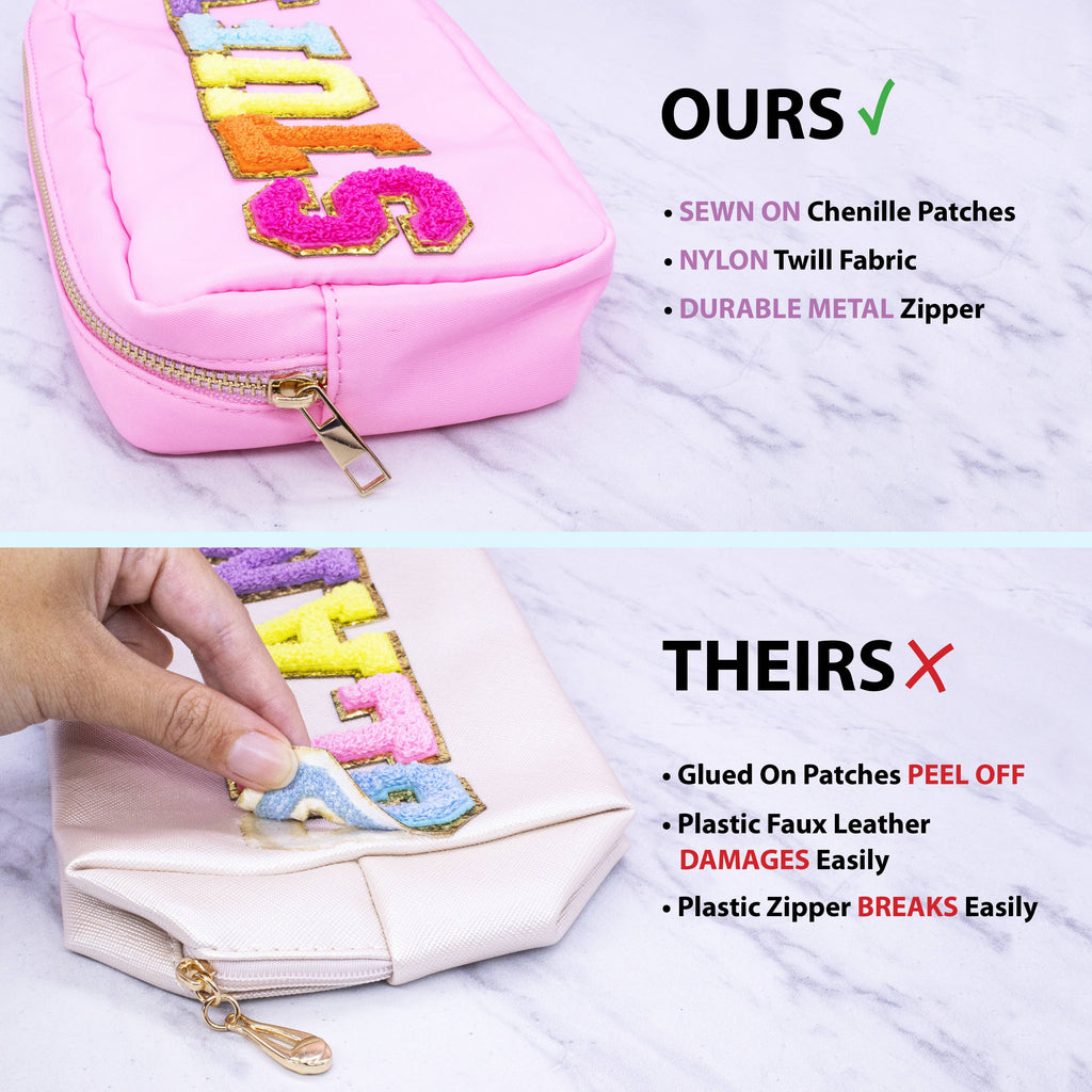 Preppy Nylon Chenille Letter Travel Makeup Pouch - STUFF