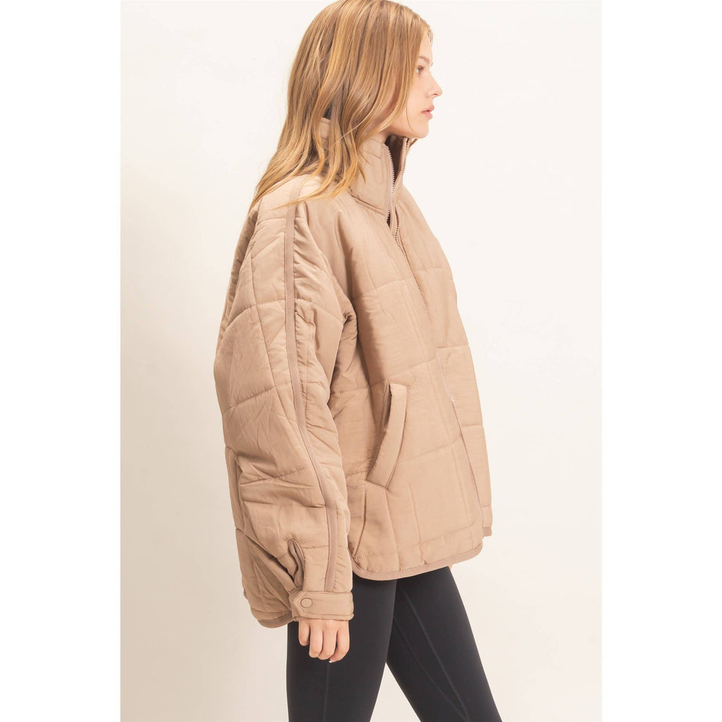 Quilted Mock Neck Zip-Up Puffer Jacket