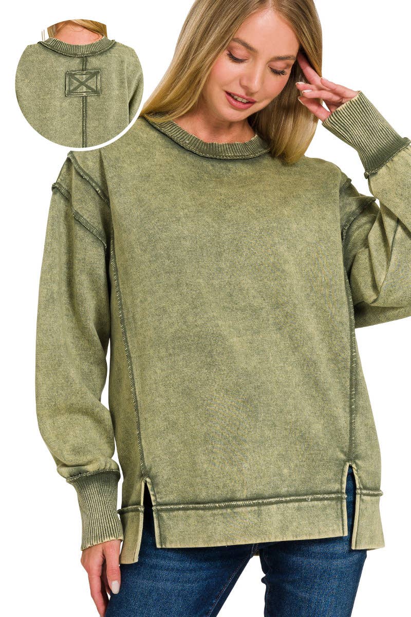 `Washed Slit hem Fleece Sweatshirt SI-26719 Zenana