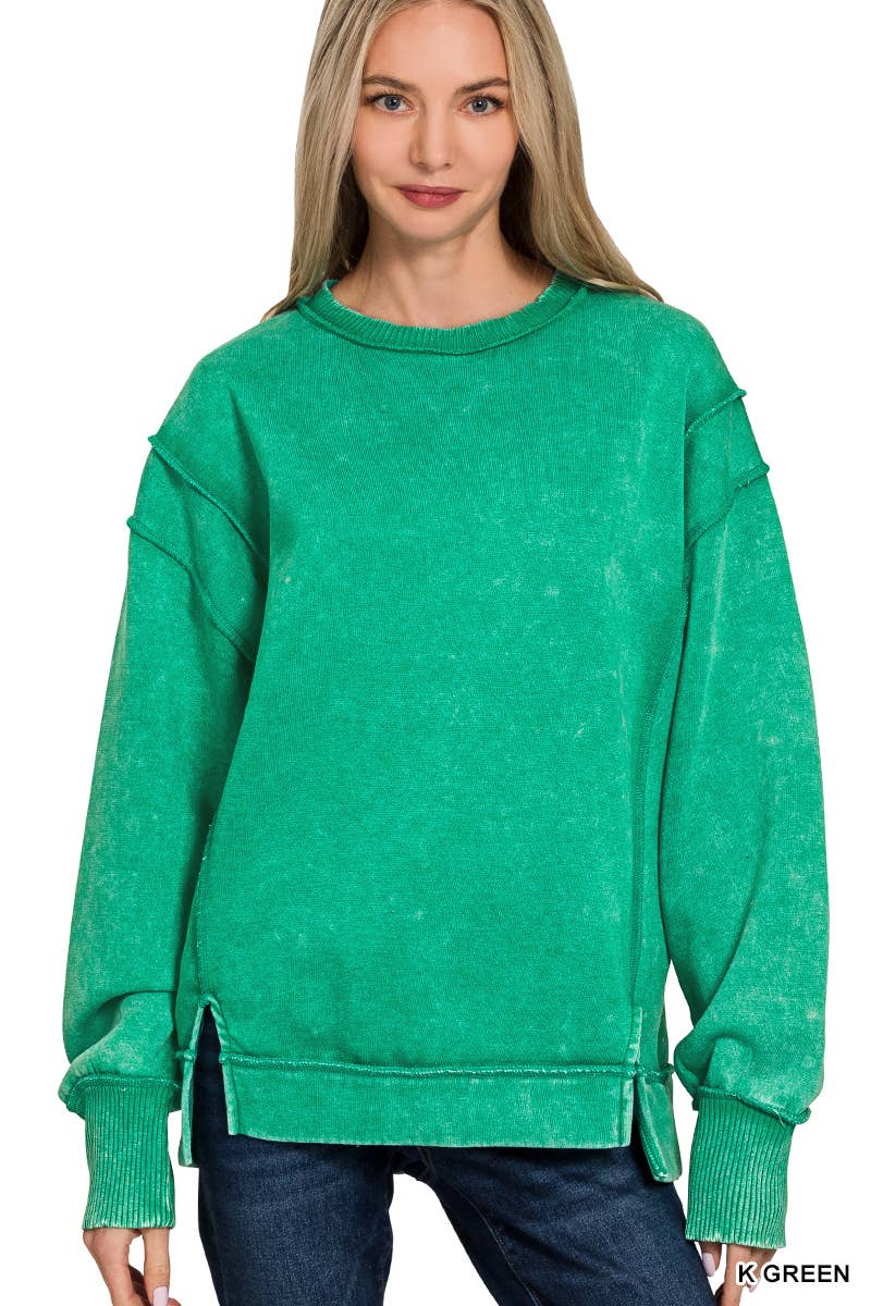 `Washed Slit hem Fleece Sweatshirt SI-26719 Zenana