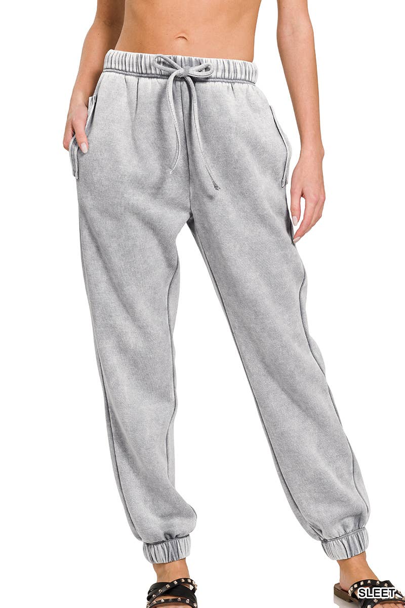 `Washed Fleece Sweatpants with pockets - Zenana