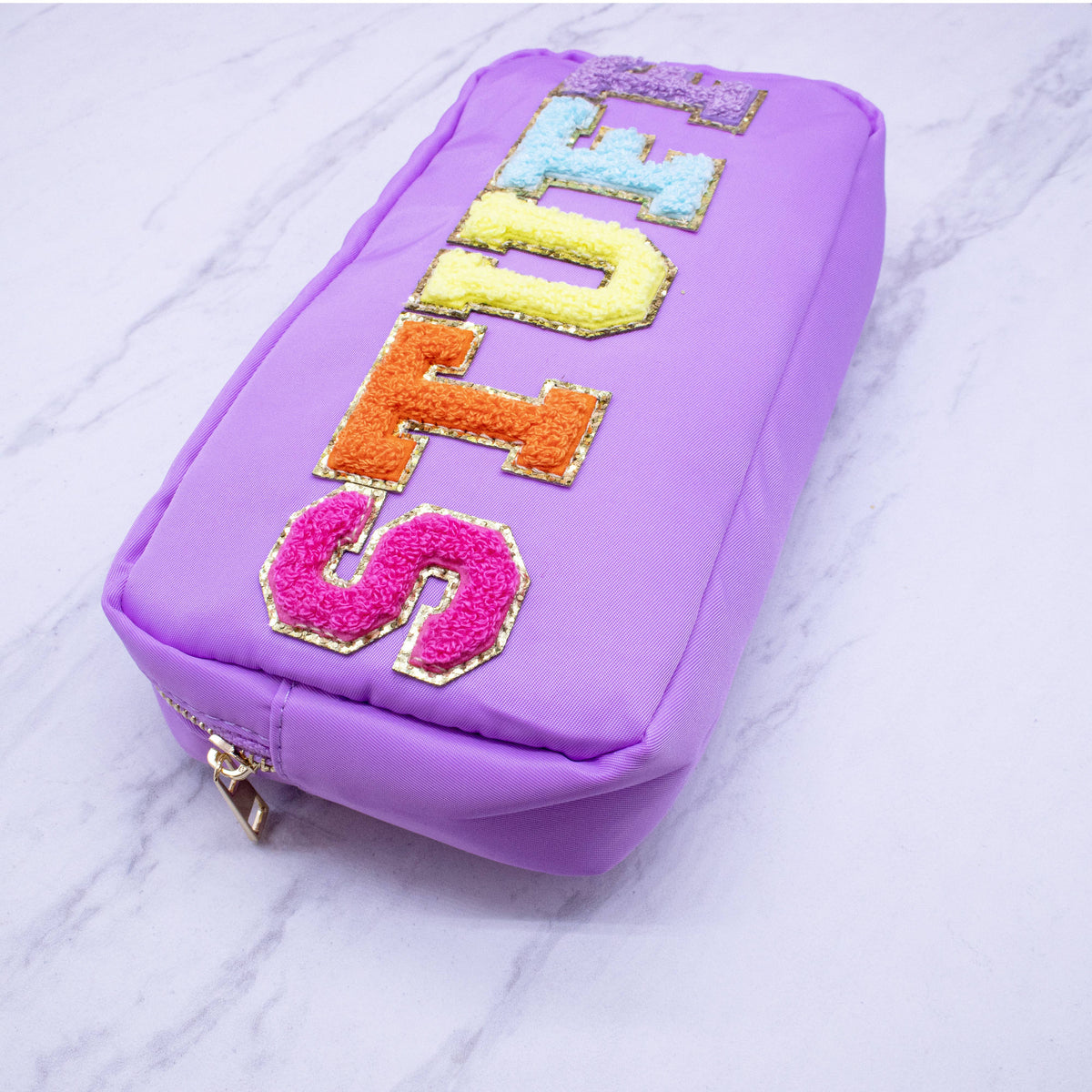 Preppy Nylon Chenille Letter Bag Travel Makeup Pouch - STUFF