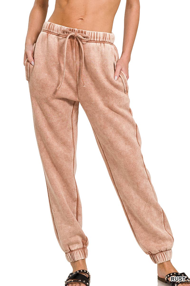 `Washed Fleece Sweatpants with pockets - Zenana