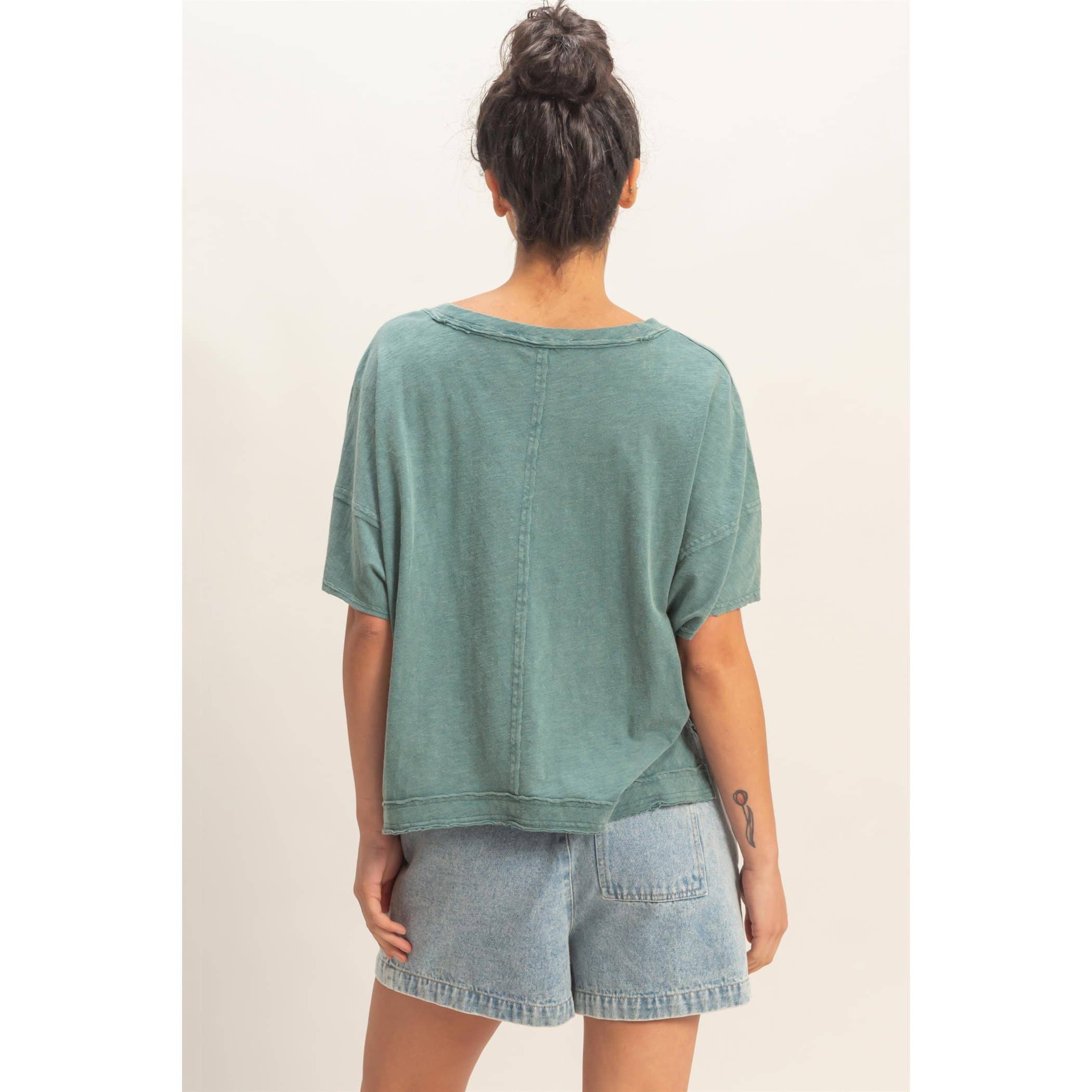 Oversized V-Neck Short Sleeve Top