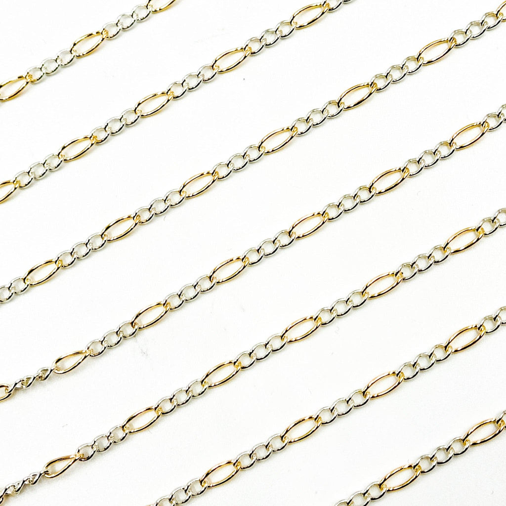 2431CTT. Gold Filled and Sterling Silver Figaro Style Chain
