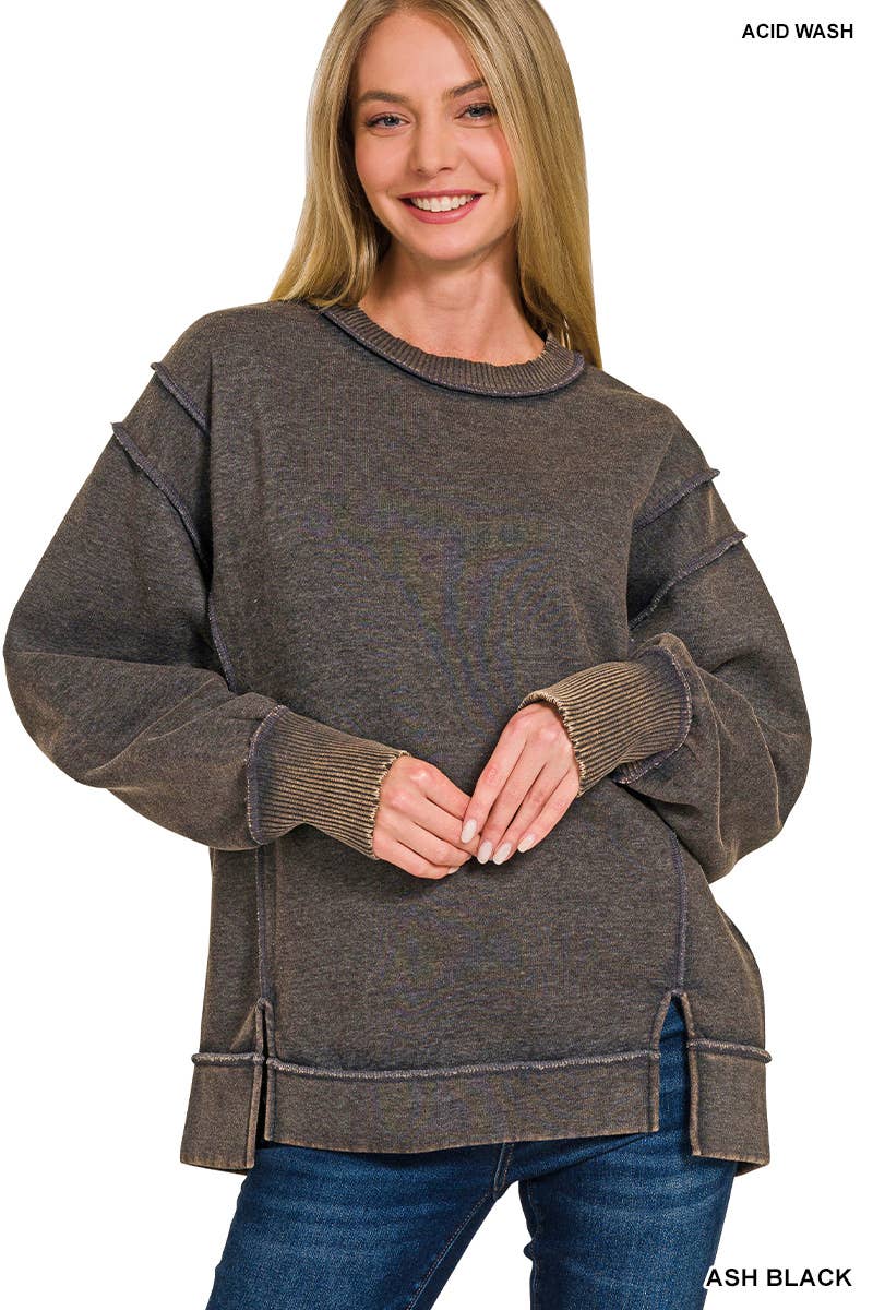 `Washed Slit hem Fleece Sweatshirt SI-26719 Zenana