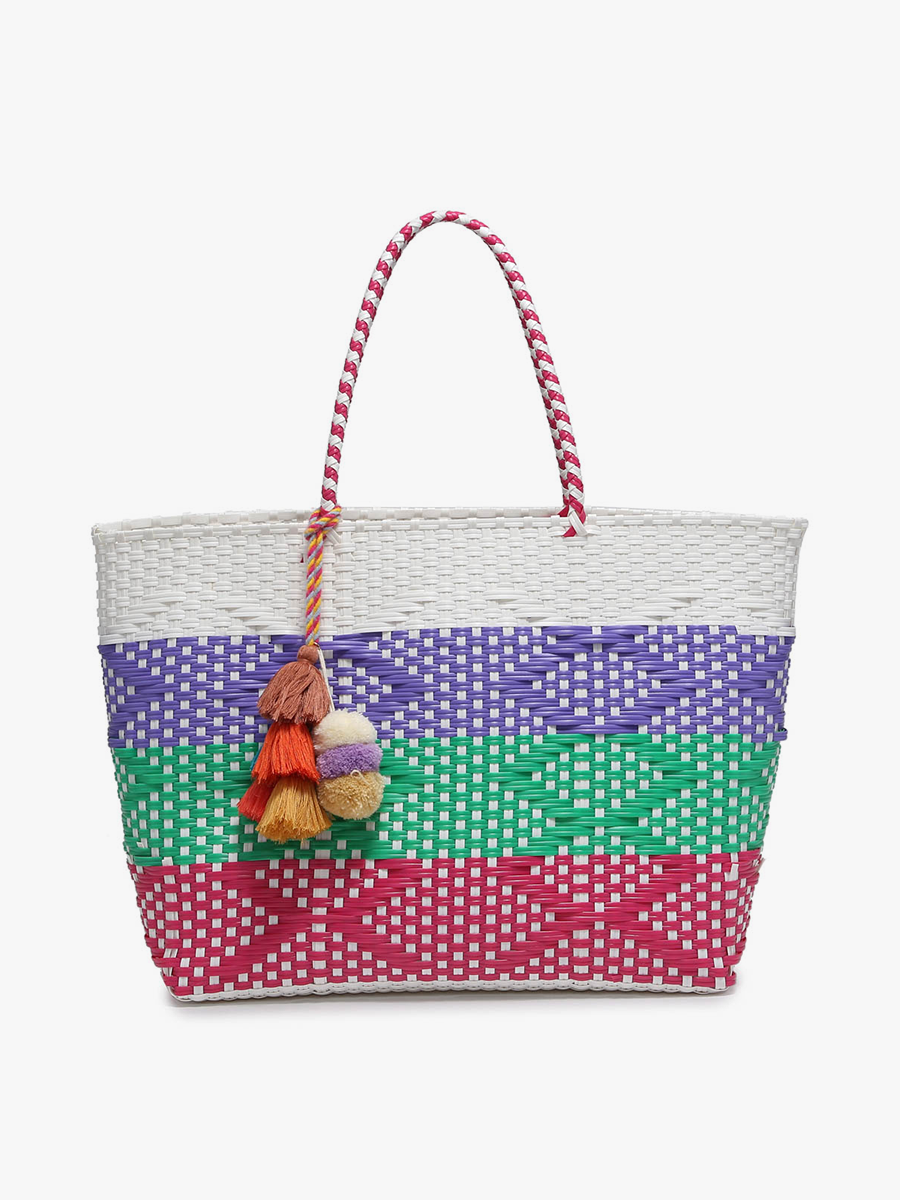 M2068 Shelby Large Handwoven Tote w/ Pom-Poms