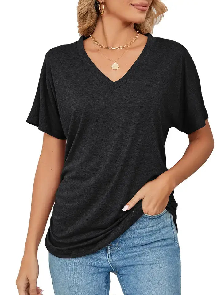 Custom V Neck T Shirt Women Soft Basic Tee Personalized Top