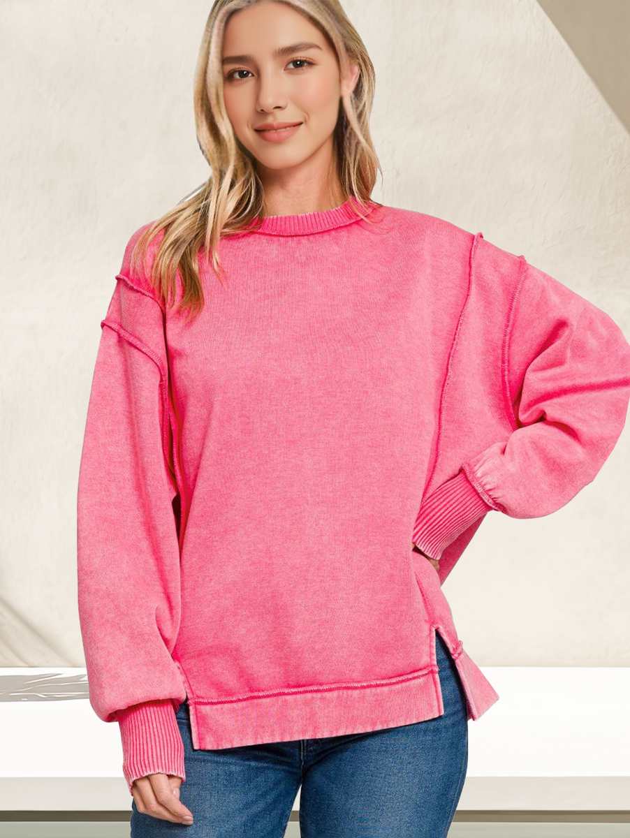 `Washed Slit hem Fleece Sweatshirt SI-26719 Zenana