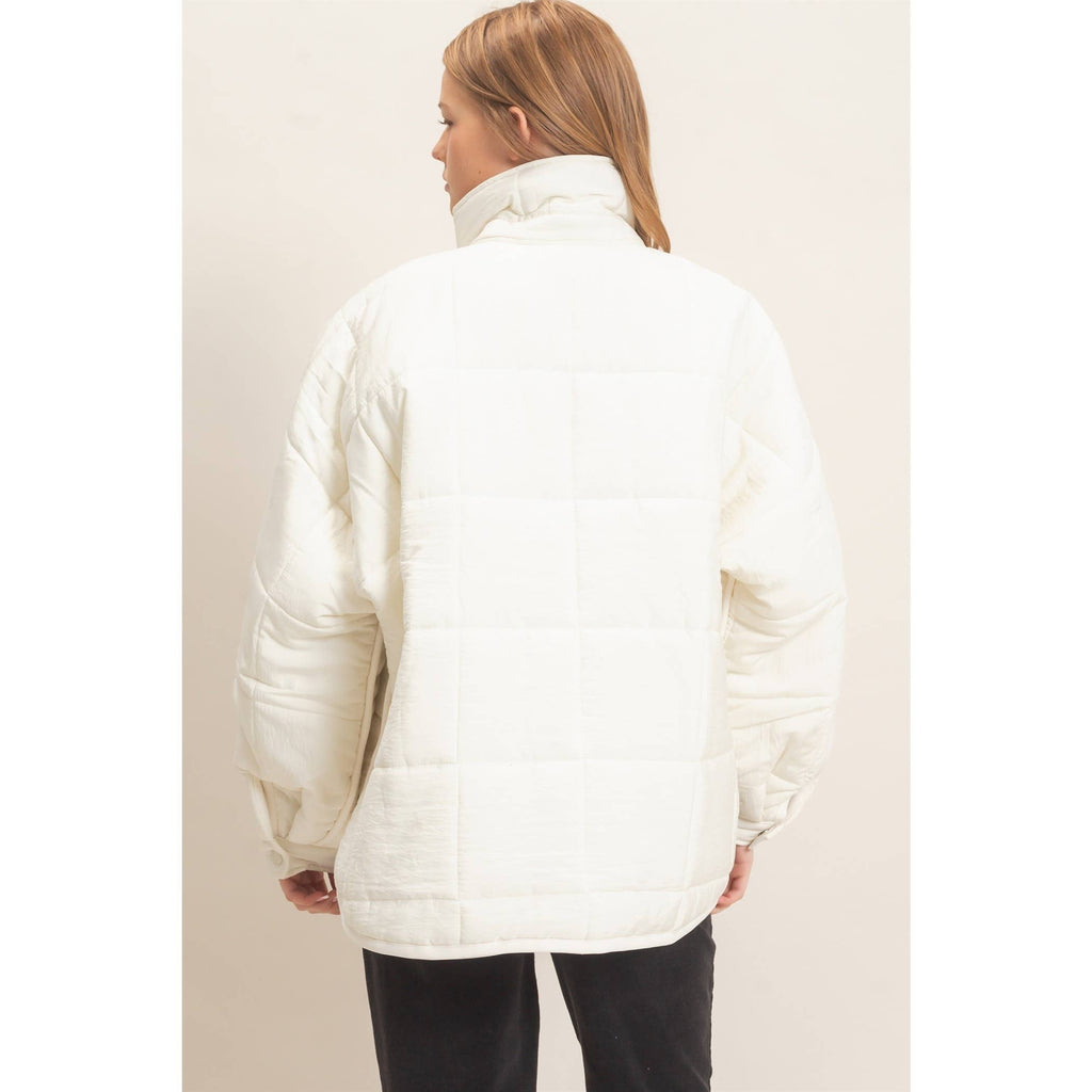 Quilted Mock Neck Zip-Up Puffer Jacket