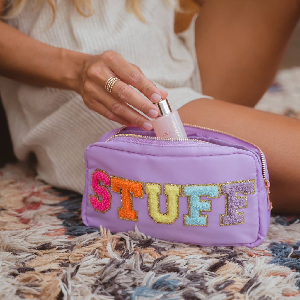 Preppy Nylon Chenille Letter Bag Travel Makeup Pouch - STUFF