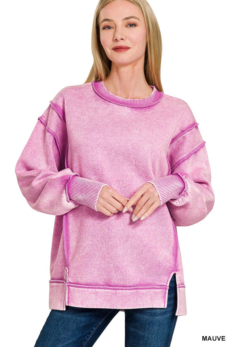 `Washed Slit hem Fleece Sweatshirt SI-26719 Zenana