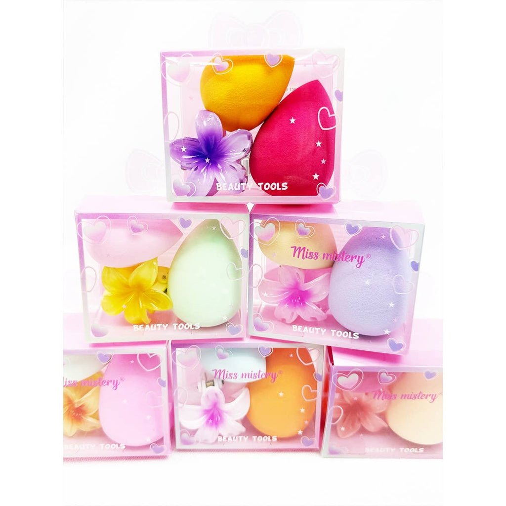 Blending Sponge Set with Cute Flower Hair Claw Clip