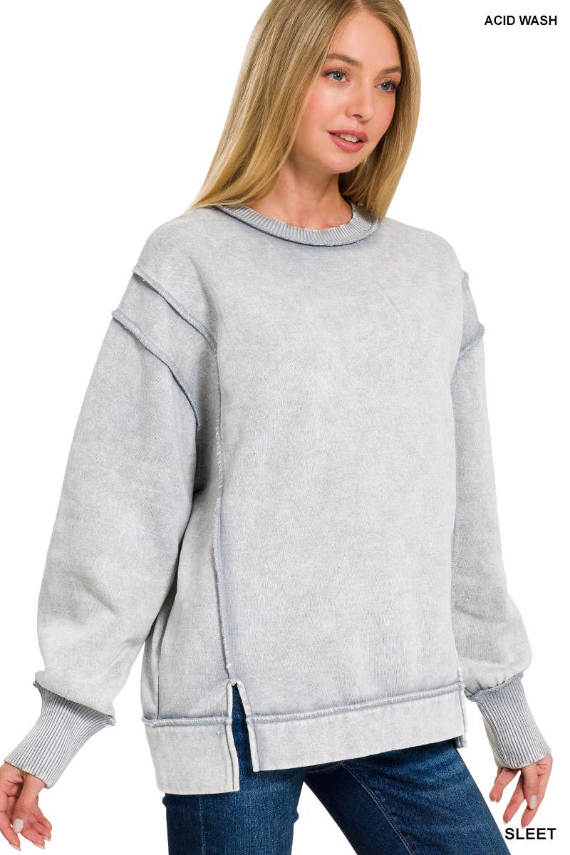 `Washed Slit hem Fleece Sweatshirt SI-26719 Zenana