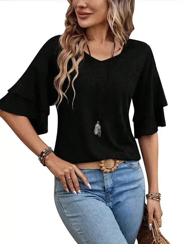 Black Short Sleeve Loose Fit Casual Basic T Shirt