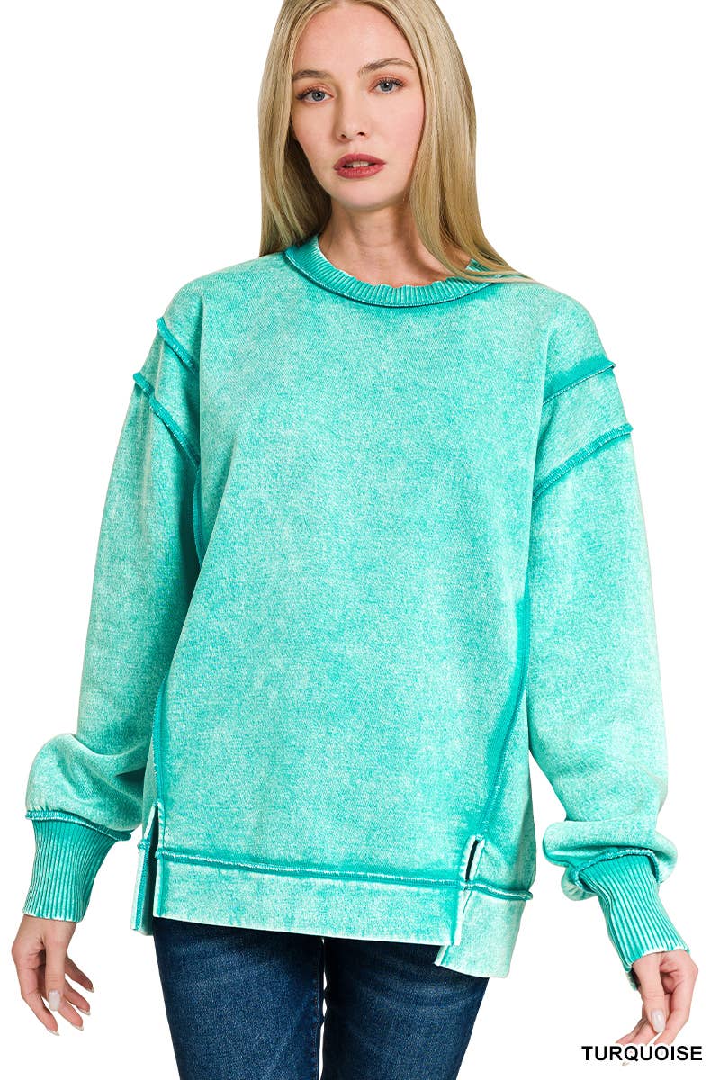 `Washed Slit hem Fleece Sweatshirt SI-26719 Zenana