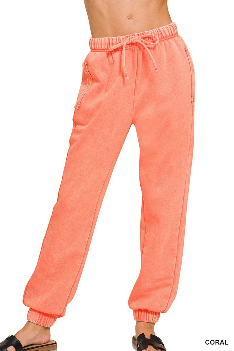 Acid Wash Fleece Sweatpants With Pockets