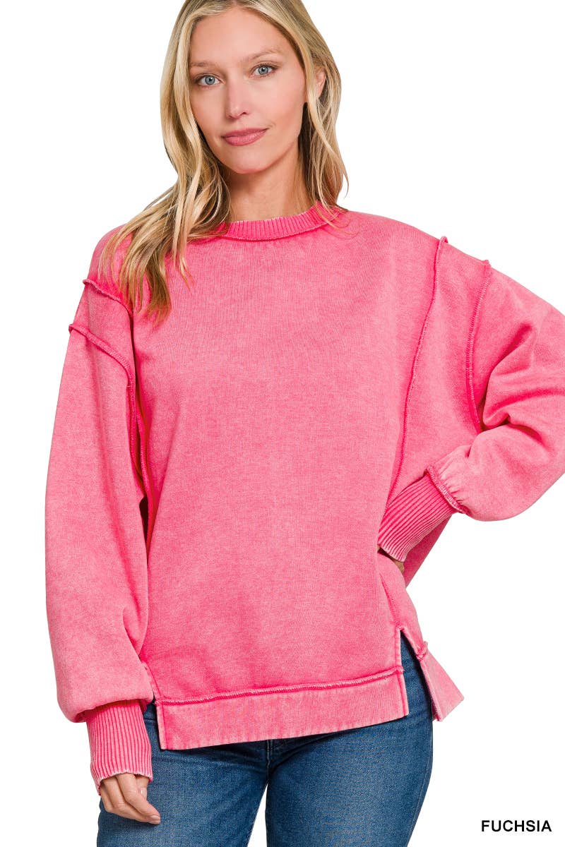`Washed Slit hem Fleece Sweatshirt SI-26719 Zenana