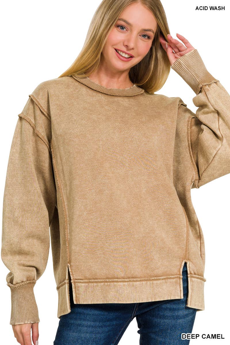 `Washed Slit hem Fleece Sweatshirt SI-26719 Zenana