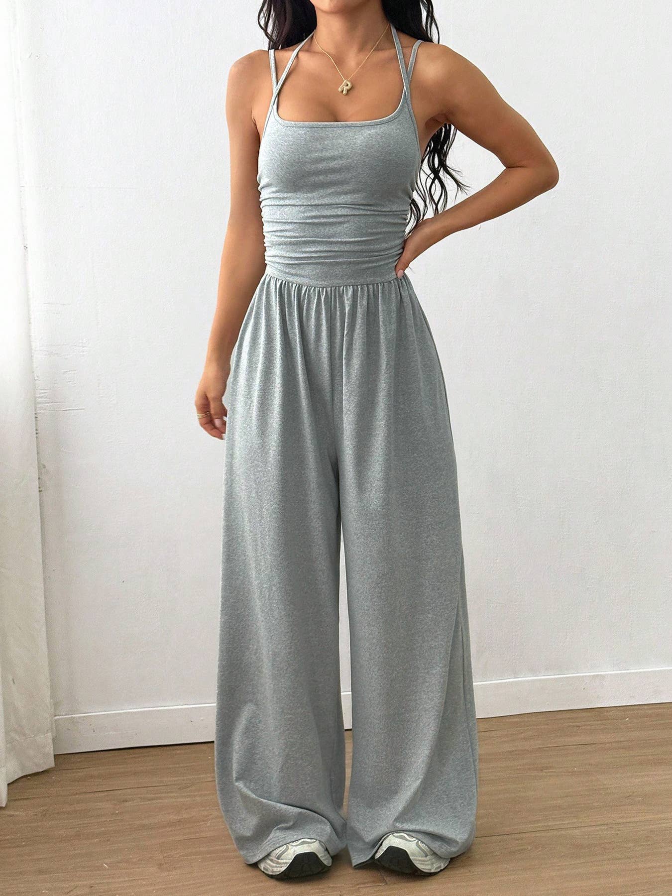 Casual wrap chest wide leg loose jumpsuit