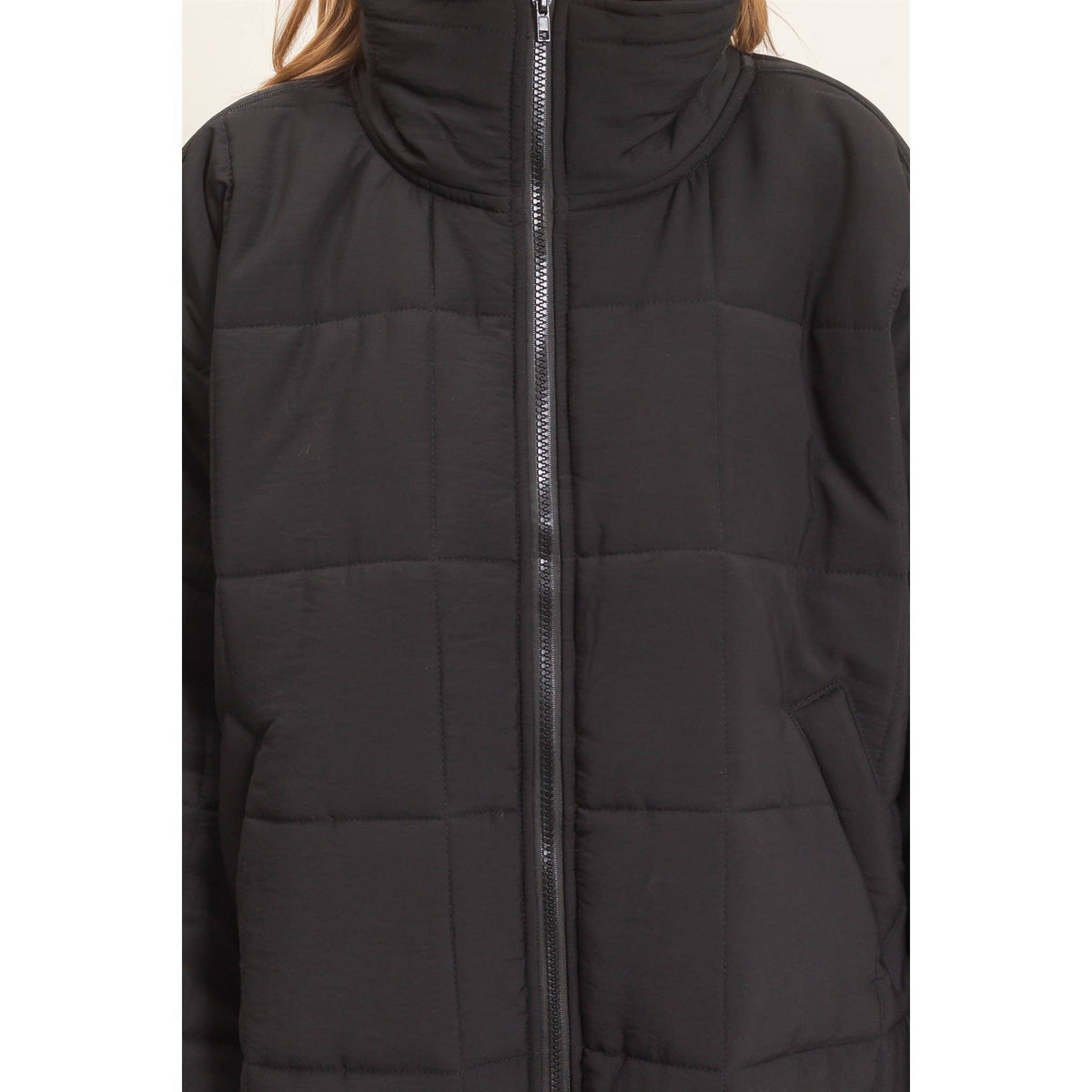 Quilted Mock Neck Zip-Up Puffer Jacket