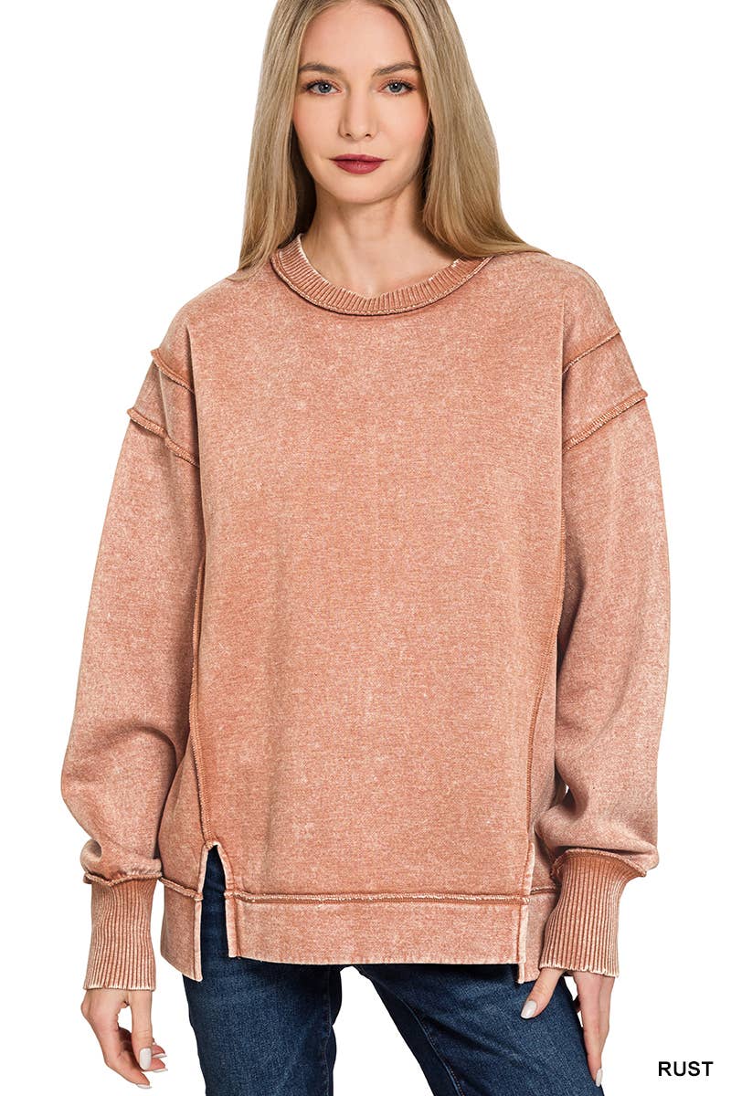 `Washed Slit hem Fleece Sweatshirt SI-26719 Zenana