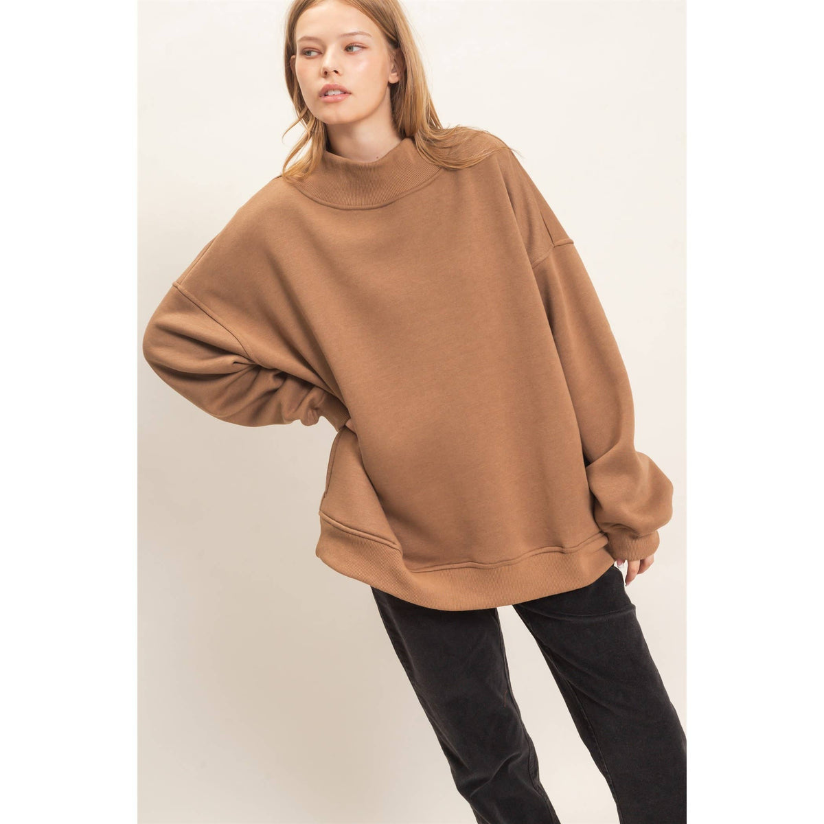 Enzyme Washed Mock Neck Sweatshirt