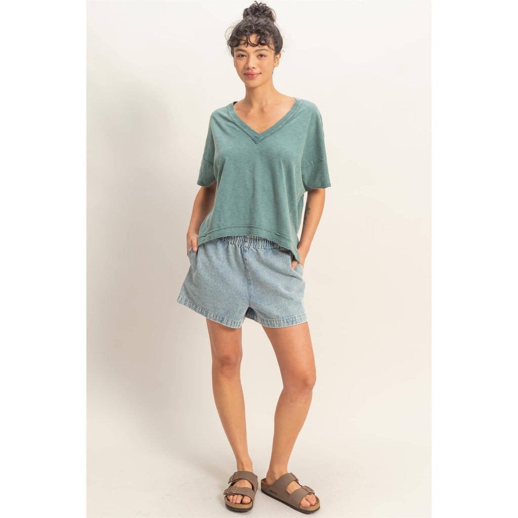 Oversized V-Neck Short Sleeve Top