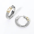 14K Gold Plated Two Tone CZ Pave Huggie Hoop Earrings