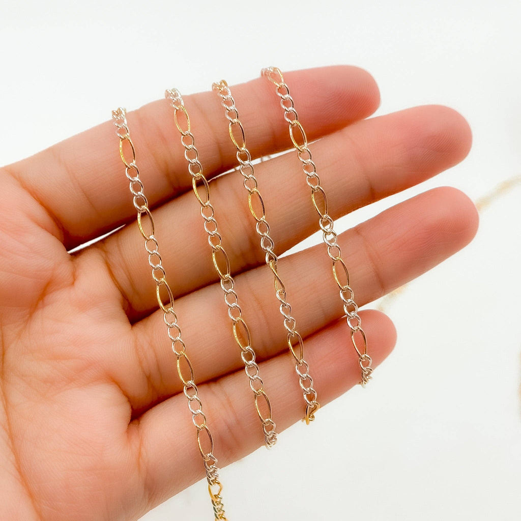 2431CTT. Gold Filled and Sterling Silver Figaro Style Chain