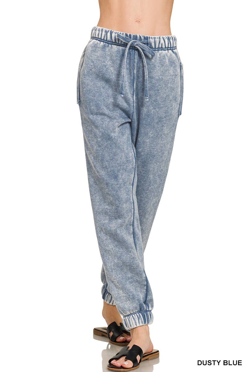 `Washed Fleece Sweatpants with pockets - Zenana