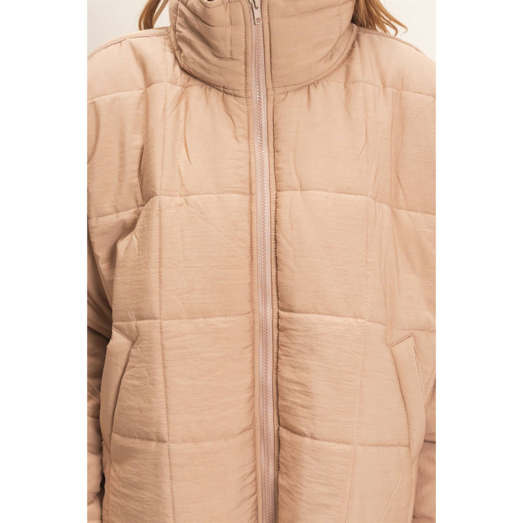 Quilted Mock Neck Zip-Up Puffer Jacket