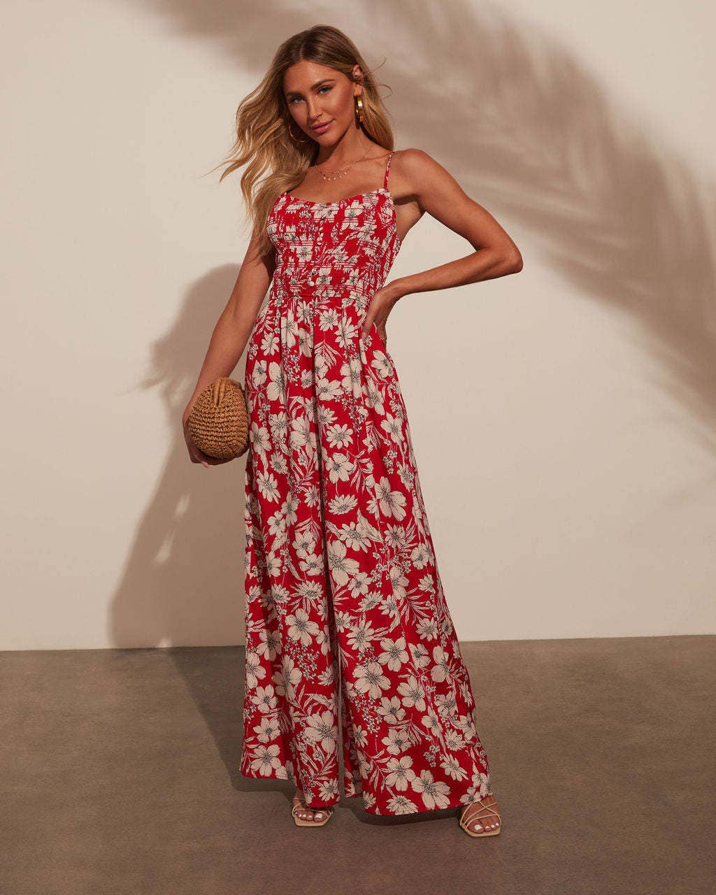 High-waisted floral print with straps jumpsuit