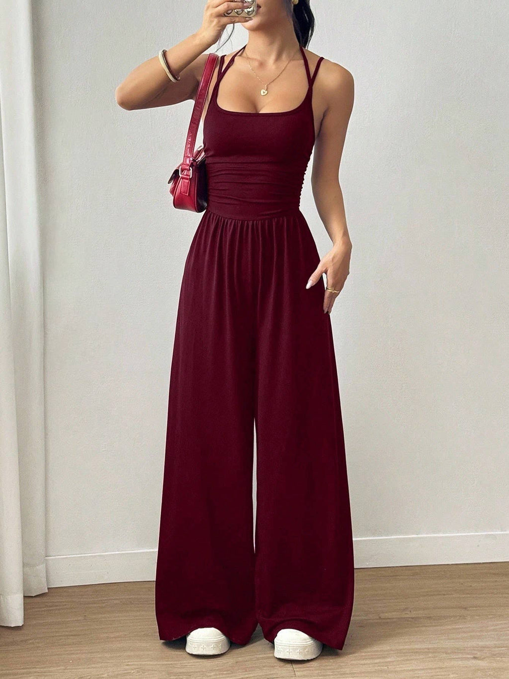 Casual wrap chest wide leg loose jumpsuit