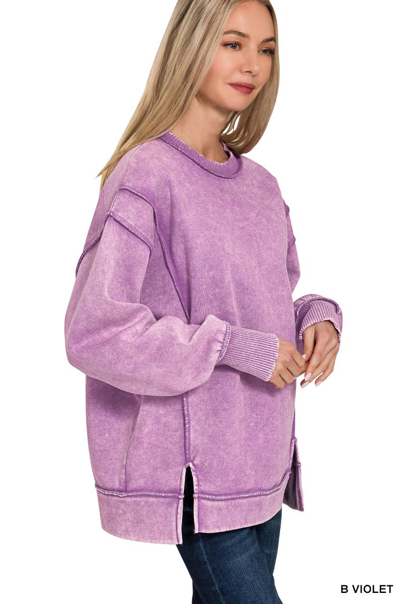 `Washed Slit hem Fleece Sweatshirt SI-26719 Zenana
