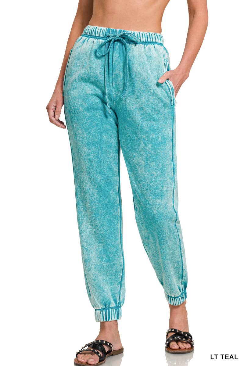 `Washed Fleece Sweatpants with pockets - Zenana